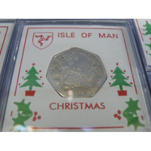 329 - Five Isle of Man 2005 Christmas fifty pence pieces (50p) - Partridge Pear Tree