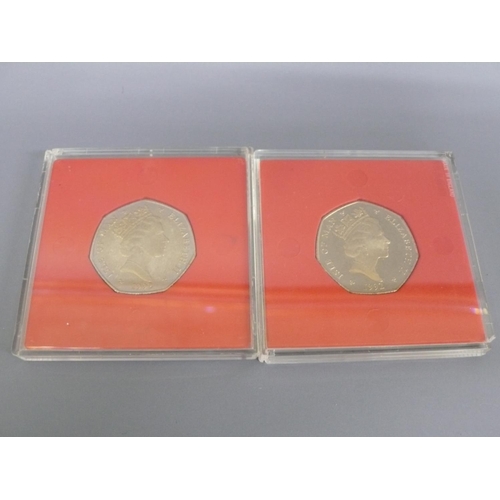 333 - Two Isle of Man Christmas 1992 fifty pence pieces (50p) - Paper Boy