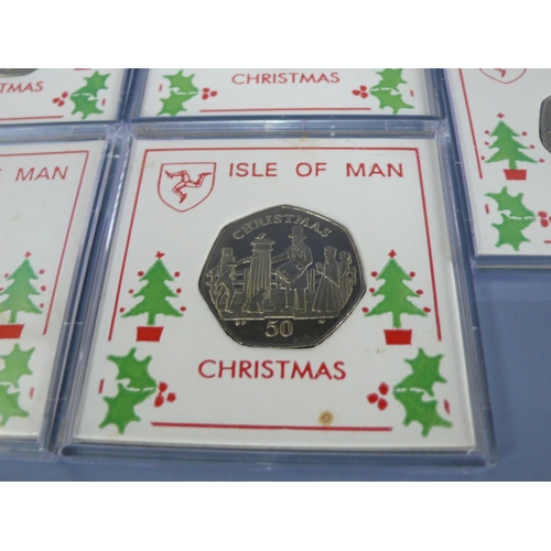 338 - Five cased 2001 Christmas fifty pence pieces (50p) - Victorian Post