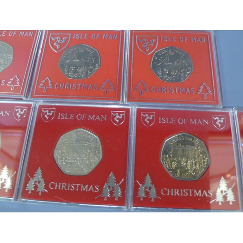 341 - Eight cased 1987 Isle of Man Christmas fifty pence pieces (50p) - Thorneycroft