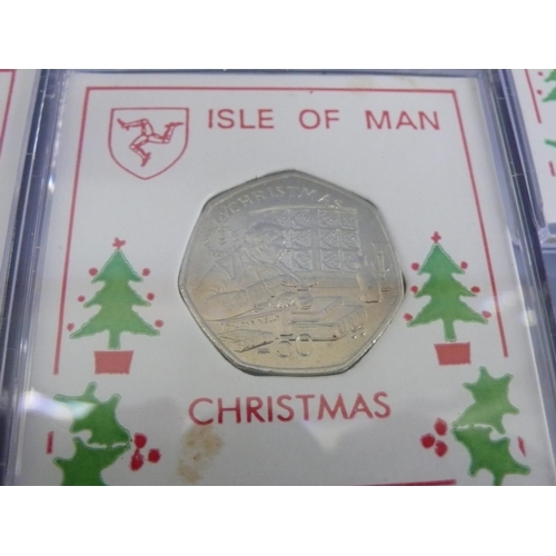 342 - Five cased 2000 Isle of Man Christmas fifty pence pieces (50p) - John kelly