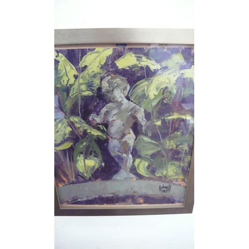 406 - Ann Heath, 1) Light and Shade in my garden, 2) Pond in my garden and 3) Statue in my garden, oil on ... 