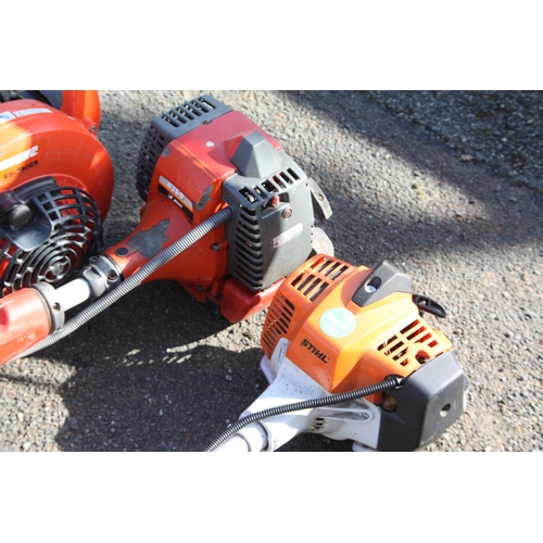 91 - Two strimmers, leaf blower, Echo hedge cutter etc