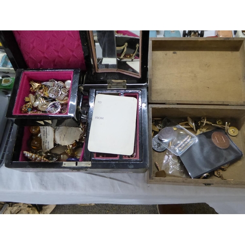 48 - Two boxes of costume jewellery and cuff-links