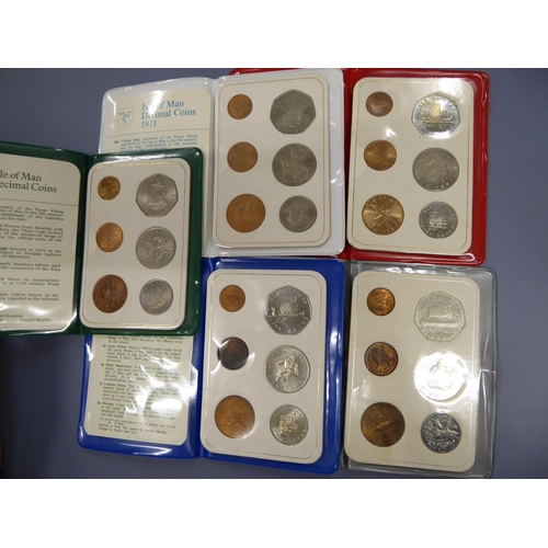 104 - Five plastic wallets of IOM decimal coins 1971, 1975, 1976, 1979, 1980