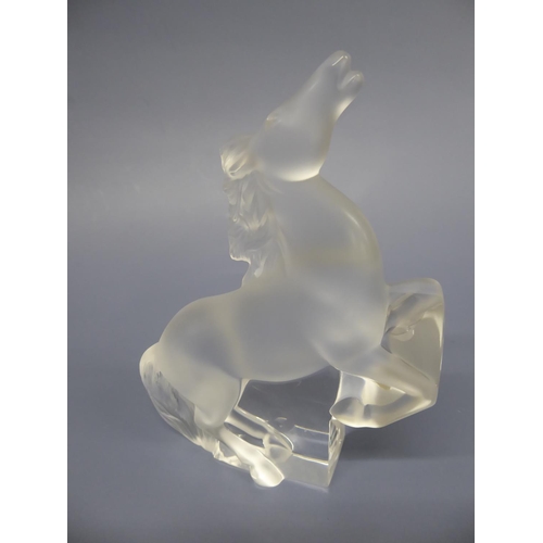 232 - Lalique frosted glass sculpture of a prancing horse. Signed to base Boxed