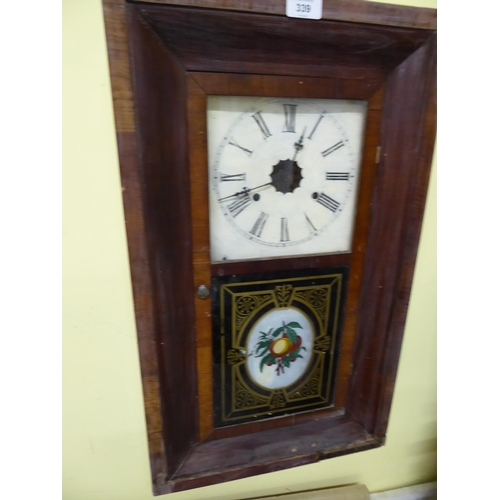 339 - Wooden cased wall clock with painted dial