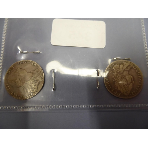 345 - George 11 1758 and George 111 1787 shillings