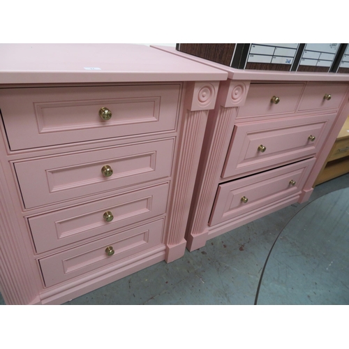 11 - Two pink painted, heavy chest of drawers