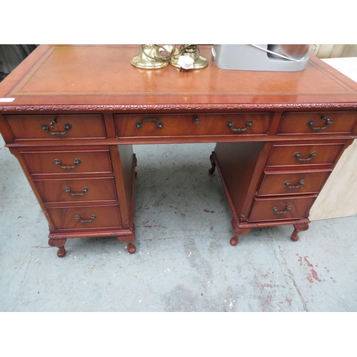 19 - 9 drawer pedestal desk with leather insert and swing handles