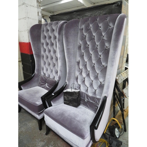 5 - A pair of high button back armchairs