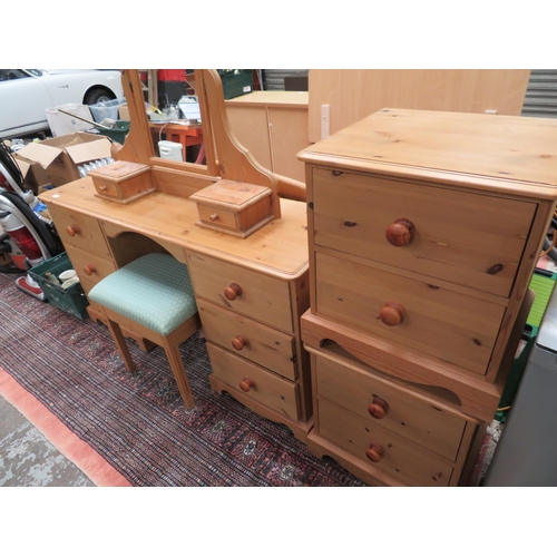 59 - Pine bedroom suite, comprising two bedside cabinets, dressing table, dressing table mirror, stool an... 