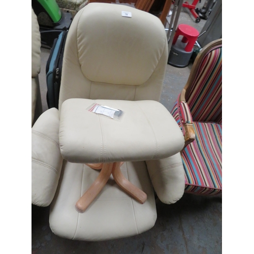 78 - Cream leather stressless style chair plus footstool