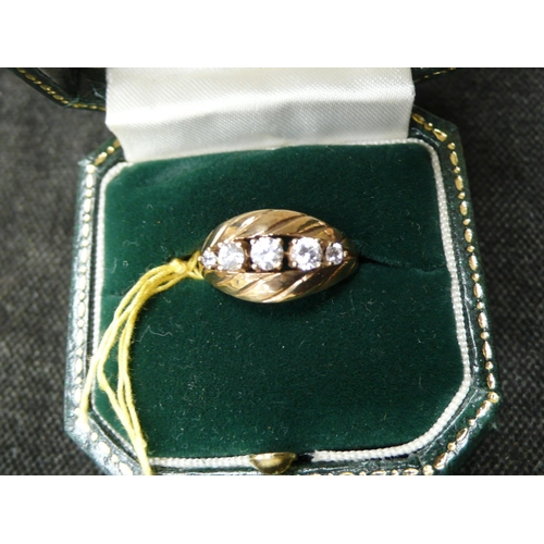 326 - 9 ct. gold five white stone ring - size N/O