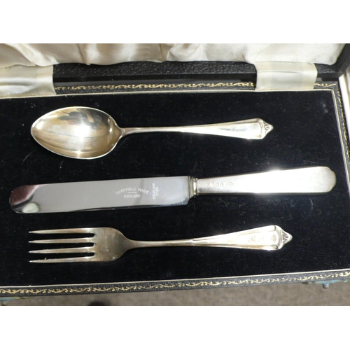 Silver knife, fork and spoon christening set