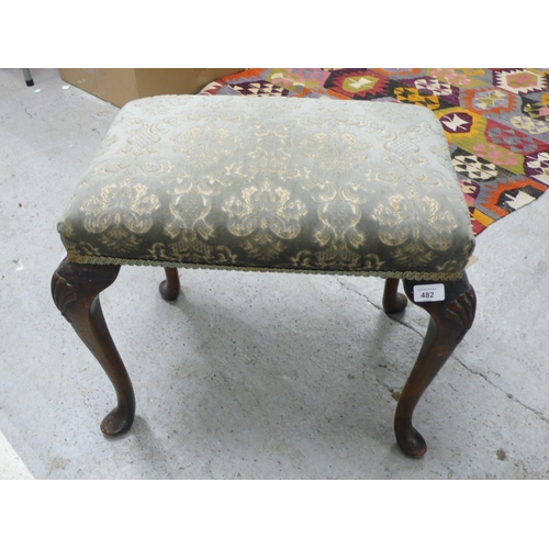 482 - Mahogany cabriole leg stool with upholstered seat