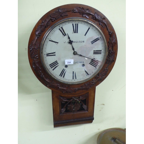 294 - Purported to be the old Ballabeg school clock, dial reads J.J. Davidson, Douglas IOM - strike/chime ... 