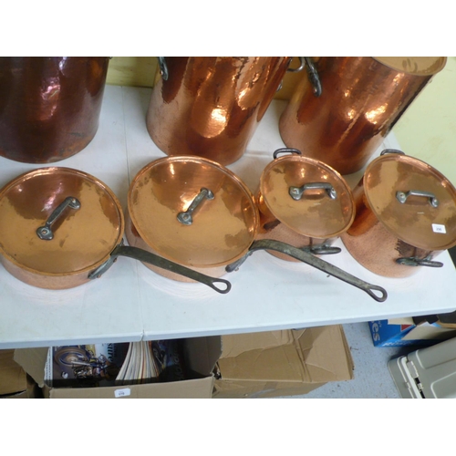 298 - Four Lagorsse Alain lidded beaten copper saucepans