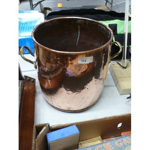 315 - Large copper barrel shaped coal bin