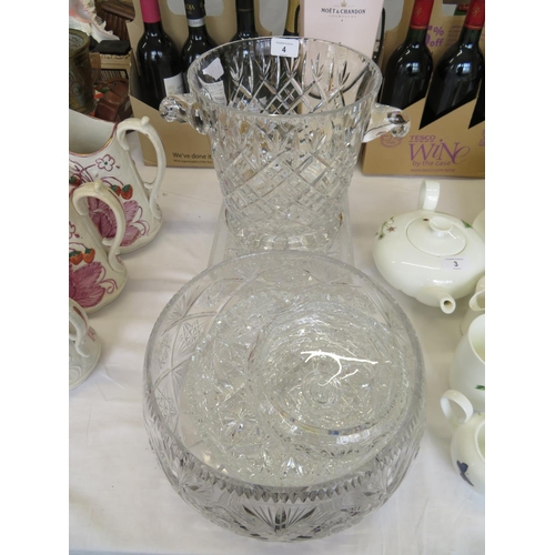 4 - Heavy cut crystal champagne bucket plus other cut glass pieces