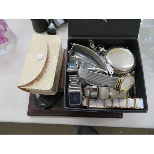 45 - A collection of ladies' wrist watches, purse, opera glasses etc.