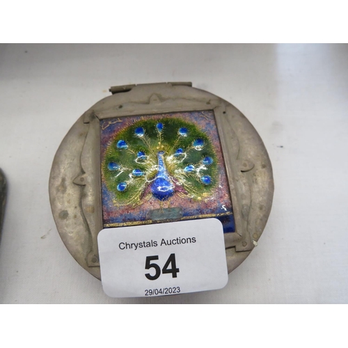 54 - An unusual enamelled pewter trinket box