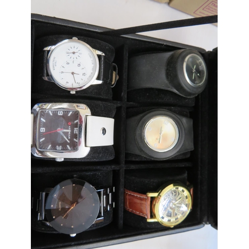 60 - A six section wrist watch case containing six fashion watches