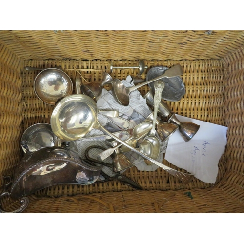 325 - A wicker basket of assorted plated items