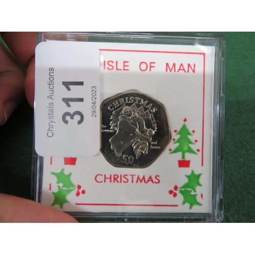 311 - An Isle of Man fifty pence piece Christmas 2003 'The Snowman' (cased)