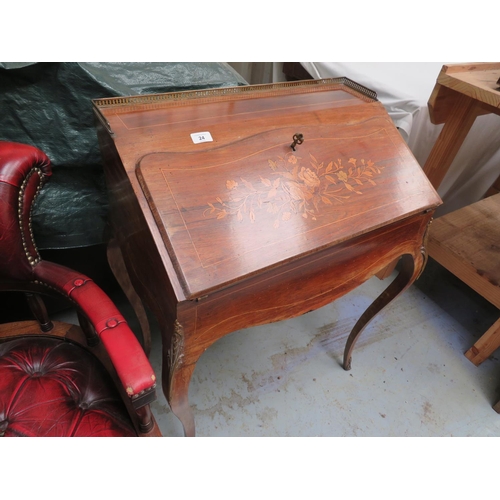 93 - Fall front bureau with galleried top and inlay to front