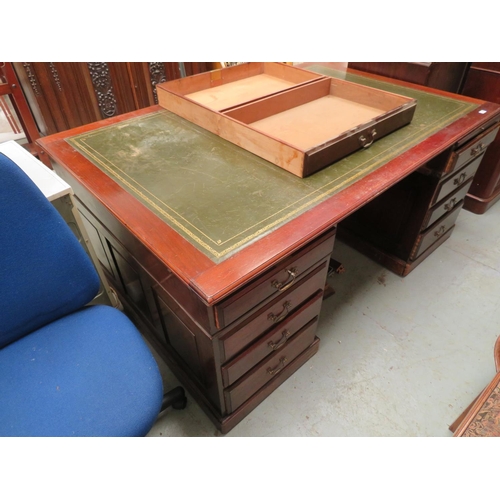 136 - Partner's desk with green leather insert