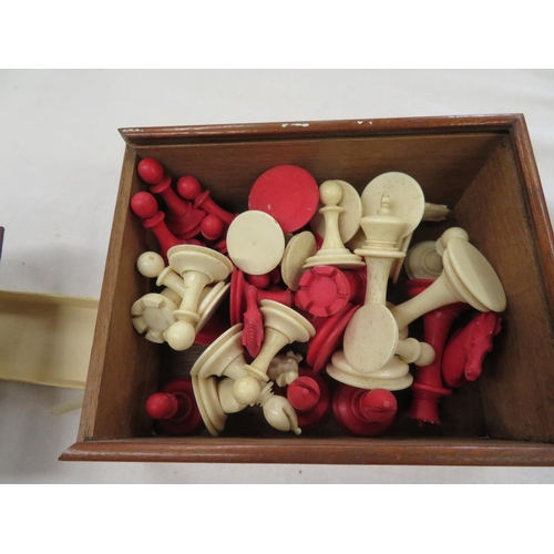 501 - A bone chess set held in a mahogany box marked James Nash Carver & Turner