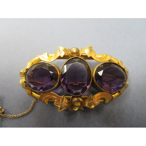 92 - Late 19thC three stone oval amethyst brooch