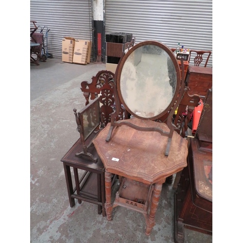 115 - Collection including octagonal shaped table, nest of three tables plus two dressing table mirrors