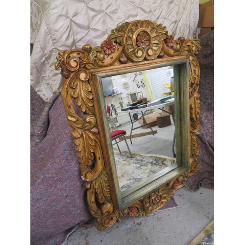 338 - Large wall mirror in carved wooden frame bevel edged glass, approx 52 X 40 ins Unique hand crafted i... 