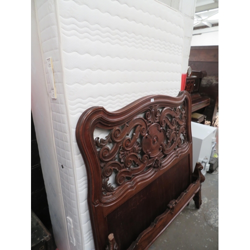 10 - 4 foot Divan Bed with heavily carved wooden frame