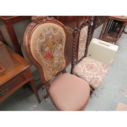 112 - High back nursing chair with tapestry upholstery to back, plus a hall chair also with tapestry uphol... 