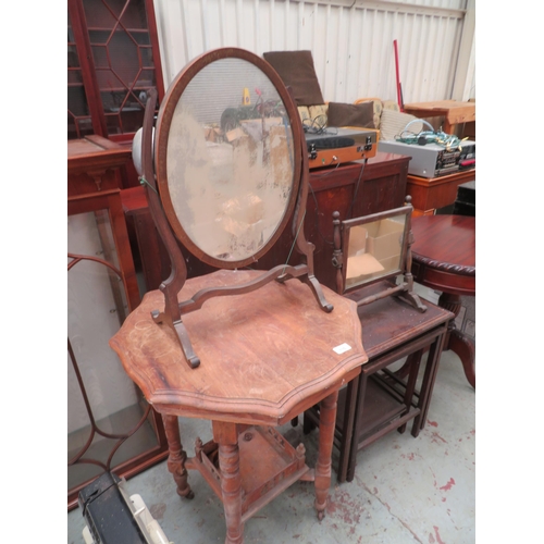 115 - Collection including octagonal shaped table, nest of three tables plus two dressing table mirrors