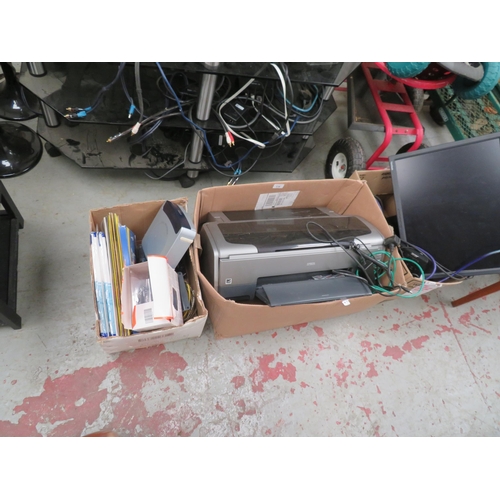 119 - Three boxes of assorted electricals including printers