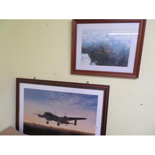 154 - Two framed prints - Lancaster and a Spitfire
