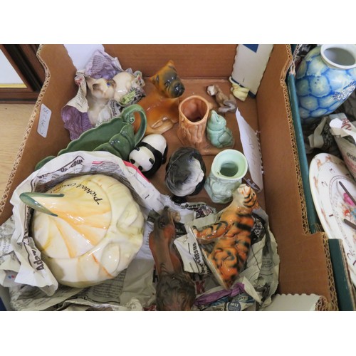 160 - Five boxes of crockery, ornaments, knick knacks, trinket boxes plus a mantel clock