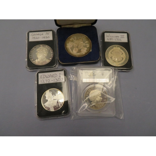 53 - Four medallions, one large silver