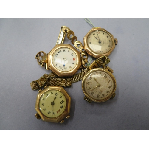 75 - Four ladies' 1930's gold cased wrist watches