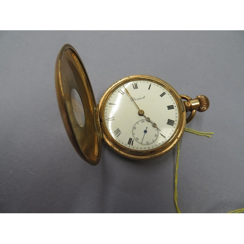 86 - Half Hunter gold plated pocket watch (ticking)