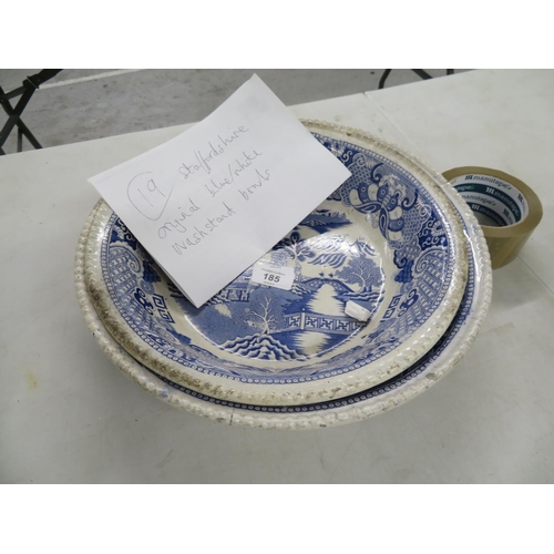 186 - 19thC Staffordshire original blue/white washstand bowls