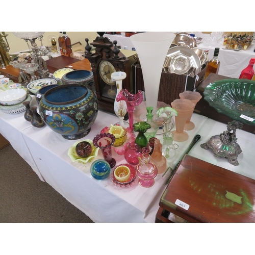 299 - A collection of coloured glass vases, bowls, paperweights etc.