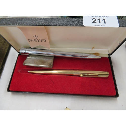 211 - A Parker rolled gold biro (cased) together with a propelling pencil