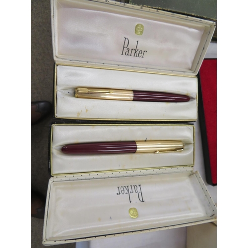 212 - Two Parker ink pens with rolled gold tops (boxed)