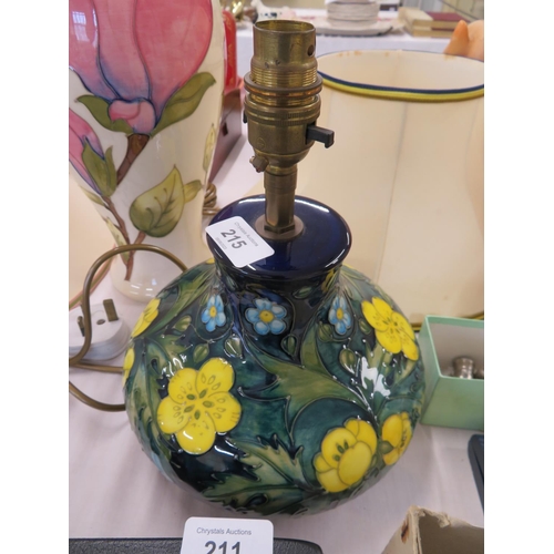 215 - Moorcroft buttercup pattern table lamp with original silk shade