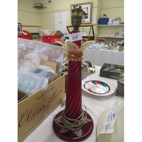 217 - Murano red twisted glass column table lamp